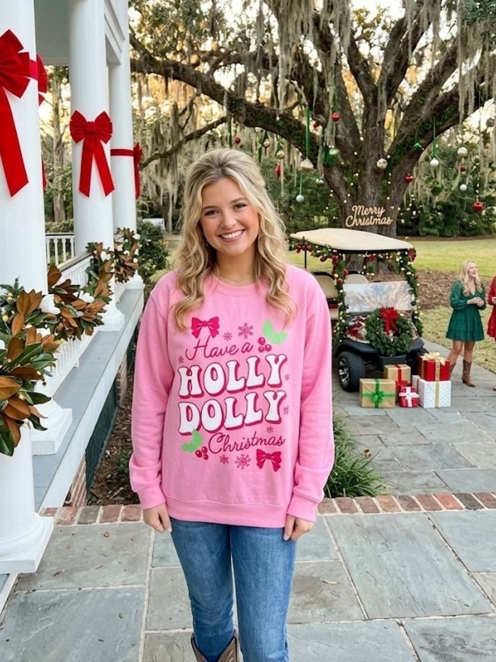 Dolly Parton Pink 'Holly Dolly' Graphic Crewneck Sweatshirt